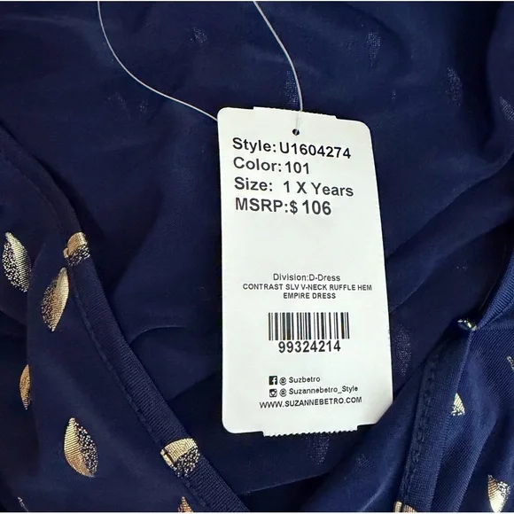 Suzanne Betro Gold Leaf Print Empire Dress Sz 1X Lace Sleeve Ruffle Cuff Pockets - Picture 7 of 8